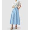 imagechouyatou Womens Casual Elastic Waist Plaid Skirt Gingham Swing Pleated Midi Long Skirt with PocketsBlue