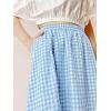 imagechouyatou Womens Casual Elastic Waist Plaid Skirt Gingham Swing Pleated Midi Long Skirt with PocketsBlue