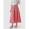 imagechouyatou Womens Casual Elastic Waist Plaid Skirt Gingham Swing Pleated Midi Long Skirt with PocketsRed