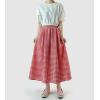 imagechouyatou Womens Casual Elastic Waist Plaid Skirt Gingham Swing Pleated Midi Long Skirt with PocketsRed