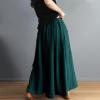 imagechouyatou Womens Color Block Plaid Patchwork Skirt Elastic Waist Pleated Cotton Linen Long Skirt with PocketsGreen