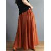 imagechouyatou Womens Color Block Plaid Patchwork Skirt Elastic Waist Pleated Cotton Linen Long Skirt with PocketsRed