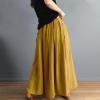 imagechouyatou Womens Color Block Plaid Patchwork Skirt Elastic Waist Pleated Cotton Linen Long Skirt with PocketsYellow