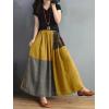 imagechouyatou Womens Color Block Plaid Patchwork Skirt Elastic Waist Pleated Cotton Linen Long Skirt with PocketsYellow