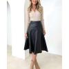 imagechouyatou Womens Elegant High Waist ALine Pu Faux Leather Pleated Midi Long Skirt