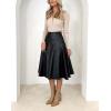 imagechouyatou Womens Elegant High Waist ALine Pu Faux Leather Pleated Midi Long Skirt