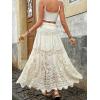 imagechouyatou Womens Floral Embroidered Knit Skirt Lace Crochet Eyelet Elastic Waist Flared Maxi Long SkirtApricot