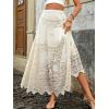 imagechouyatou Womens Floral Embroidered Knit Skirt Lace Crochet Eyelet Elastic Waist Flared Maxi Long SkirtApricot