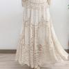 imagechouyatou Womens Floral Embroidered Knit Skirt Lace Crochet Eyelet Elastic Waist Flared Maxi Long SkirtApricot