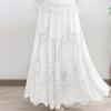 imagechouyatou Womens Floral Embroidered Knit Skirt Lace Crochet Eyelet Elastic Waist Flared Maxi Long SkirtWhite