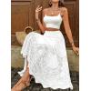 imagechouyatou Womens Floral Embroidered Knit Skirt Lace Crochet Eyelet Elastic Waist Flared Maxi Long SkirtWhite