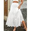imagechouyatou Womens Floral Embroidered Knit Skirt Lace Crochet Eyelet Elastic Waist Flared Maxi Long SkirtWhite