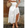 imagechouyatou Womens Floral Embroidered Knit Skirt Lace Crochet Eyelet Elastic Waist Flared Maxi Long SkirtWhite