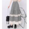 imagechouyatou Womens Hollow Out Eyelet Plaid Skirt Elastic Waist Ruffle Hem Gingham Swing Midi Long SkirtBlack