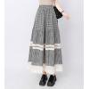 imagechouyatou Womens Hollow Out Eyelet Plaid Skirt Elastic Waist Ruffle Hem Gingham Swing Midi Long SkirtBlack