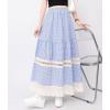 imagechouyatou Womens Hollow Out Eyelet Plaid Skirt Elastic Waist Ruffle Hem Gingham Swing Midi Long SkirtBlue