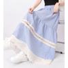 imagechouyatou Womens Hollow Out Eyelet Plaid Skirt Elastic Waist Ruffle Hem Gingham Swing Midi Long SkirtBlue