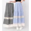 imagechouyatou Womens Hollow Out Eyelet Plaid Skirt Elastic Waist Ruffle Hem Gingham Swing Midi Long SkirtBlue