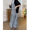 imagechouyatou Womens Retro Plaid Suspender Maxi Dress Sleeveless Ruffle Tiered Overall Jumper Long DressBlack