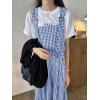 imagechouyatou Womens Retro Plaid Suspender Maxi Dress Sleeveless Ruffle Tiered Overall Jumper Long DressBlue