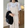 imagechouyatou Womens Retro Plaid Suspender Maxi Dress Sleeveless Ruffle Tiered Overall Jumper Long DressKhaki
