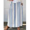 imagechouyatou Womens Vertical Striped High Waist Maxi Skirt Vintage Floral Cotton Long Skirt with PocketsBlue