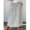 imagechouyatou Womens Vertical Striped High Waist Maxi Skirt Vintage Floral Cotton Long Skirt with PocketsGray