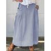imagechouyatou Womens Vertical Striped High Waist Maxi Skirt Vintage Floral Cotton Long Skirt with PocketsNavy