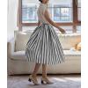 imagechouyatou Womens Vertical Striped Pleated Skirt Casual Elastic Waist A Line Swing Midi Long Skirt with PocketsBlack