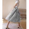 imagechouyatou Womens Vertical Striped Pleated Skirt Casual Elastic Waist A Line Swing Midi Long Skirt with PocketsBlack