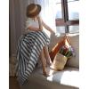 imagechouyatou Womens Vertical Striped Pleated Skirt Casual Elastic Waist A Line Swing Midi Long Skirt with PocketsBlack