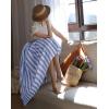 imagechouyatou Womens Vertical Striped Pleated Skirt Casual Elastic Waist A Line Swing Midi Long Skirt with PocketsBlue