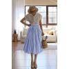 imagechouyatou Womens Vertical Striped Pleated Skirt Casual Elastic Waist A Line Swing Midi Long Skirt with PocketsBlue