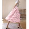 imagechouyatou Womens Vertical Striped Pleated Skirt Casual Elastic Waist A Line Swing Midi Long Skirt with PocketsRed