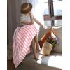 imagechouyatou Womens Vertical Striped Pleated Skirt Casual Elastic Waist A Line Swing Midi Long Skirt with PocketsRed
