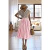 imagechouyatou Womens Vertical Striped Pleated Skirt Casual Elastic Waist A Line Swing Midi Long Skirt with PocketsRed
