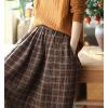 imagechouyatou Womens Vintage Plaid Pleated Wool Skirt Elastic Waist ALine Midi Long Swing Skirt with PocketsBrown