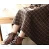 imagechouyatou Womens Vintage Plaid Pleated Wool Skirt Elastic Waist ALine Midi Long Swing Skirt with PocketsBrown