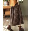 imagechouyatou Womens Vintage Plaid Pleated Wool Skirt Elastic Waist ALine Midi Long Swing Skirt with PocketsBrown