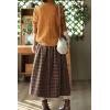 imagechouyatou Womens Vintage Plaid Pleated Wool Skirt Elastic Waist ALine Midi Long Swing Skirt with PocketsBrown
