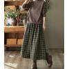 imagechouyatou Womens Vintage Plaid Pleated Wool Skirt Elastic Waist ALine Midi Long Swing Skirt with PocketsGreen