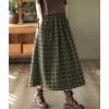 imagechouyatou Womens Vintage Plaid Pleated Wool Skirt Elastic Waist ALine Midi Long Swing Skirt with PocketsGreen