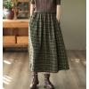 imagechouyatou Womens Vintage Plaid Pleated Wool Skirt Elastic Waist ALine Midi Long Swing Skirt with PocketsGreen
