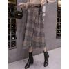 imagechouyatou Womens Vintage Plaid Wool Blend Midi Skirt Houndstooth A Line Wool Long Skirt with BeltBrown