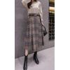 imagechouyatou Womens Vintage Plaid Wool Blend Midi Skirt Houndstooth A Line Wool Long Skirt with BeltBrown
