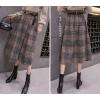 imagechouyatou Womens Vintage Plaid Wool Blend Midi Skirt Houndstooth A Line Wool Long Skirt with BeltBrown