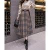 imagechouyatou Womens Vintage Plaid Wool Blend Midi Skirt Houndstooth A Line Wool Long Skirt with BeltBrown