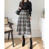 imagechouyatou Womens Vintage Plaid Wool Blend Midi Skirt Houndstooth A Line Wool Long Skirt with BeltGray White