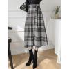 imagechouyatou Womens Vintage Plaid Wool Blend Midi Skirt Houndstooth A Line Wool Long Skirt with BeltGray White