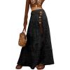 imagechouyatou Womens Boho Floral Embroidered Knit Skirt Lace Crochet Eyelet Elastic Waist Flared Maxi SkirtBlack